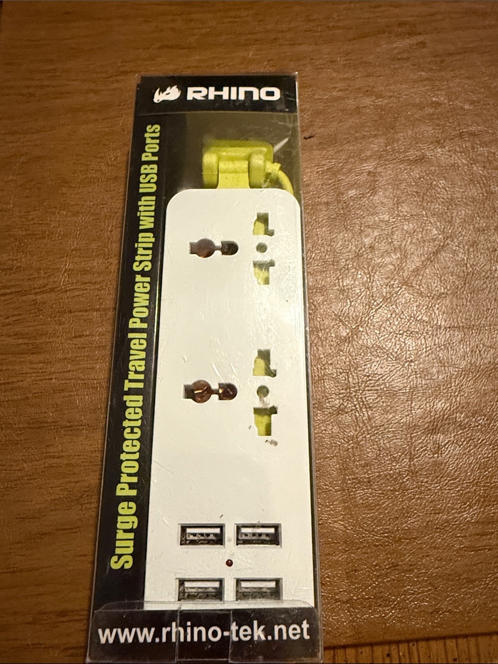 RHINO White & Lime Travel Surge Protected Power Strip with USB Ports